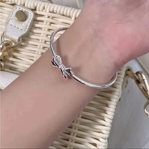 Dainty Silver Bow Open Cuff Bangle Bracelet NWT Minimalist Elegant Jewelry